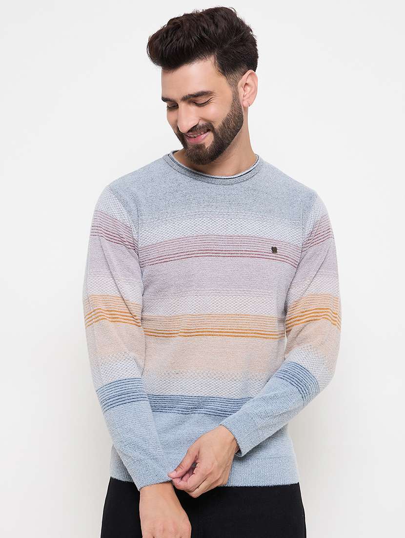 men long sleeves color block pullover