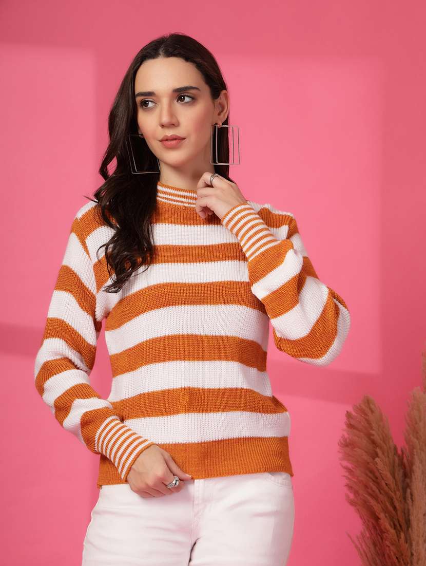 women striped long sleeves pullover