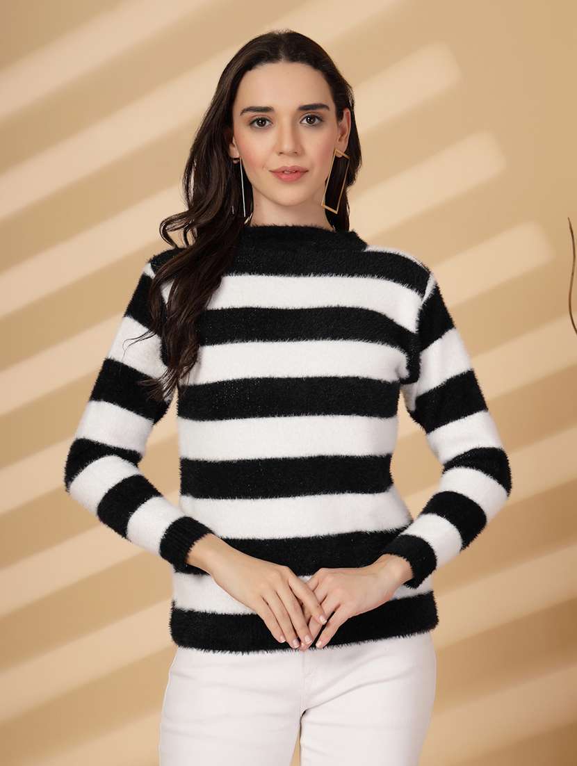 women striped long sleeves pullover