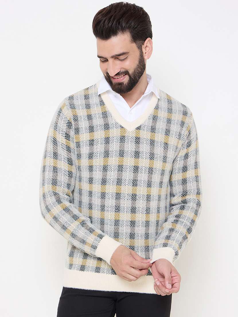 men long sleeves checkered pullover