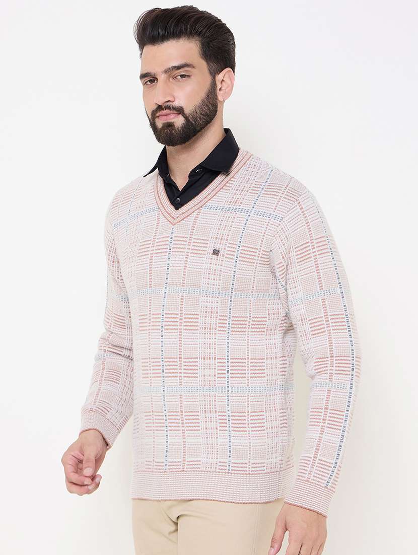 men long sleeves checkered pullover - 21686347 - Standard Image - 1