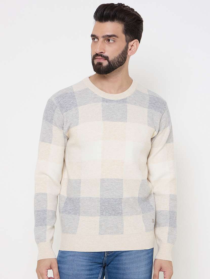 men long sleeves checkered pullover