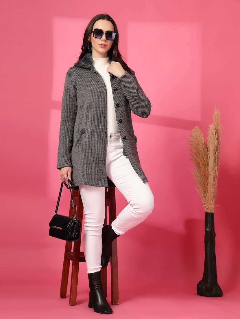 women self designed long sleeves cardigan - 21686383 -  Standard Image - 4