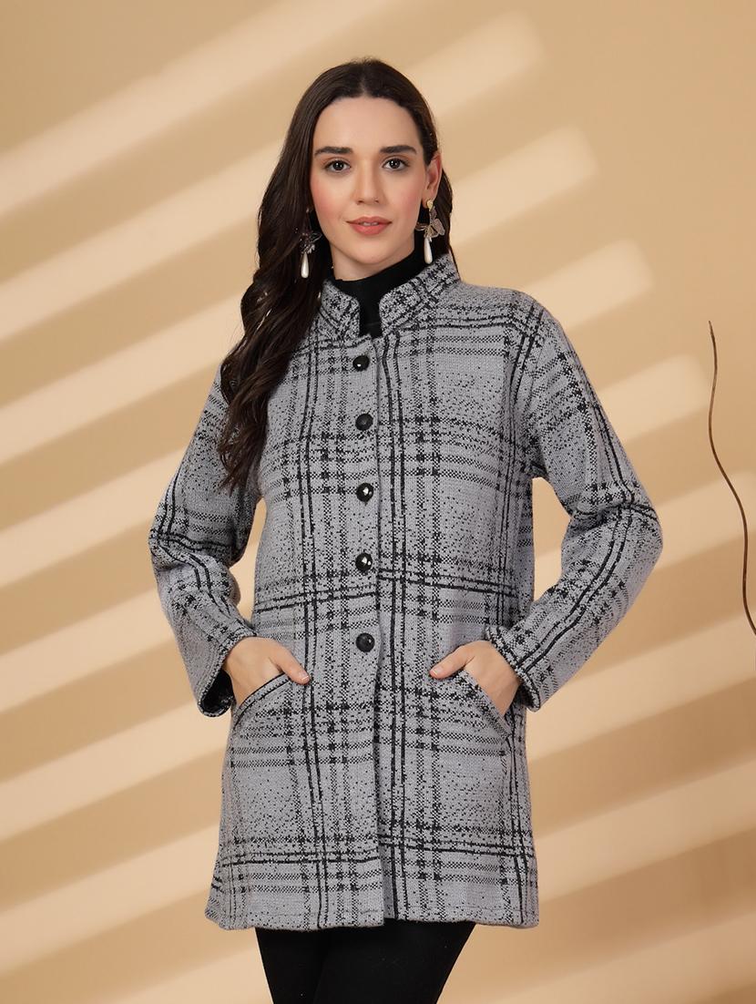 women checkered long sleeves cardigan - 21686389 - Zoom Image - 0