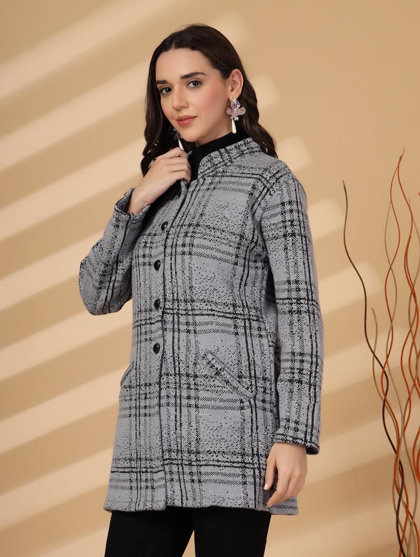 women checkered long sleeves cardigan - 21686389 - Standard Image - 1