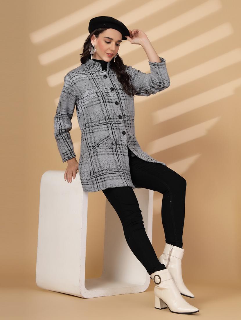 women checkered long sleeves cardigan - 21686389 - Standard Image - 4