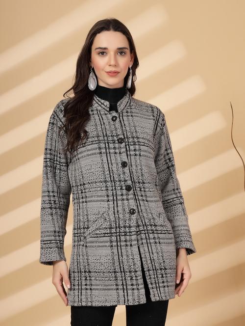 women checkered long sleeves cardigan - 21686390 - Standard Image - 0