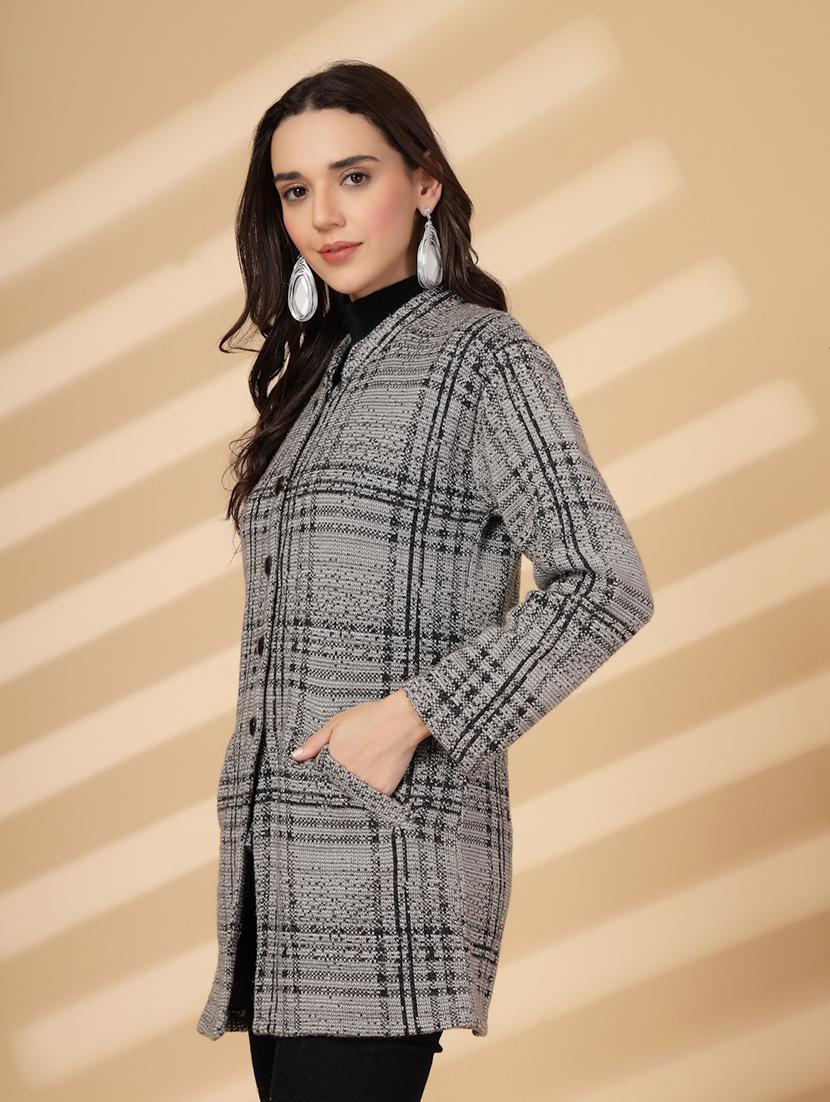 women checkered long sleeves cardigan - 21686390 - Standard Image - 1