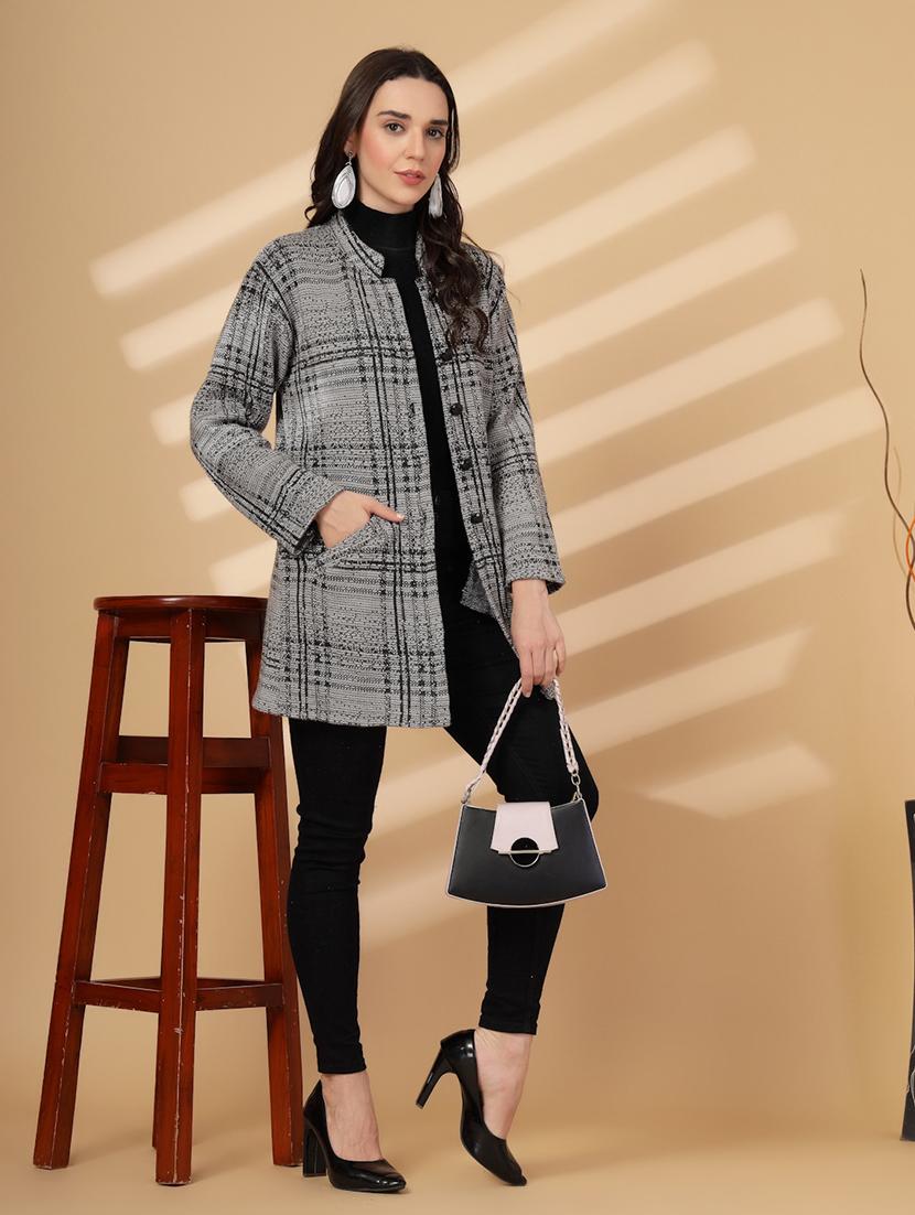 women checkered long sleeves cardigan - 21686390 - Standard Image - 4