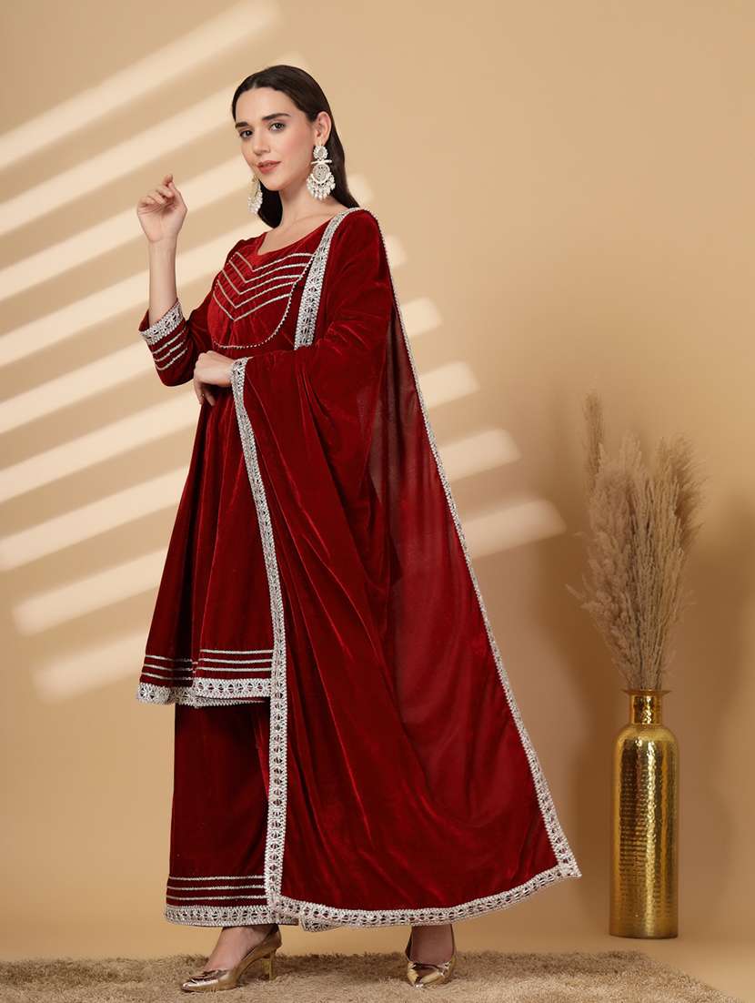 women gota detailed winter wear suit set - 21686392 -  Standard Image - 1