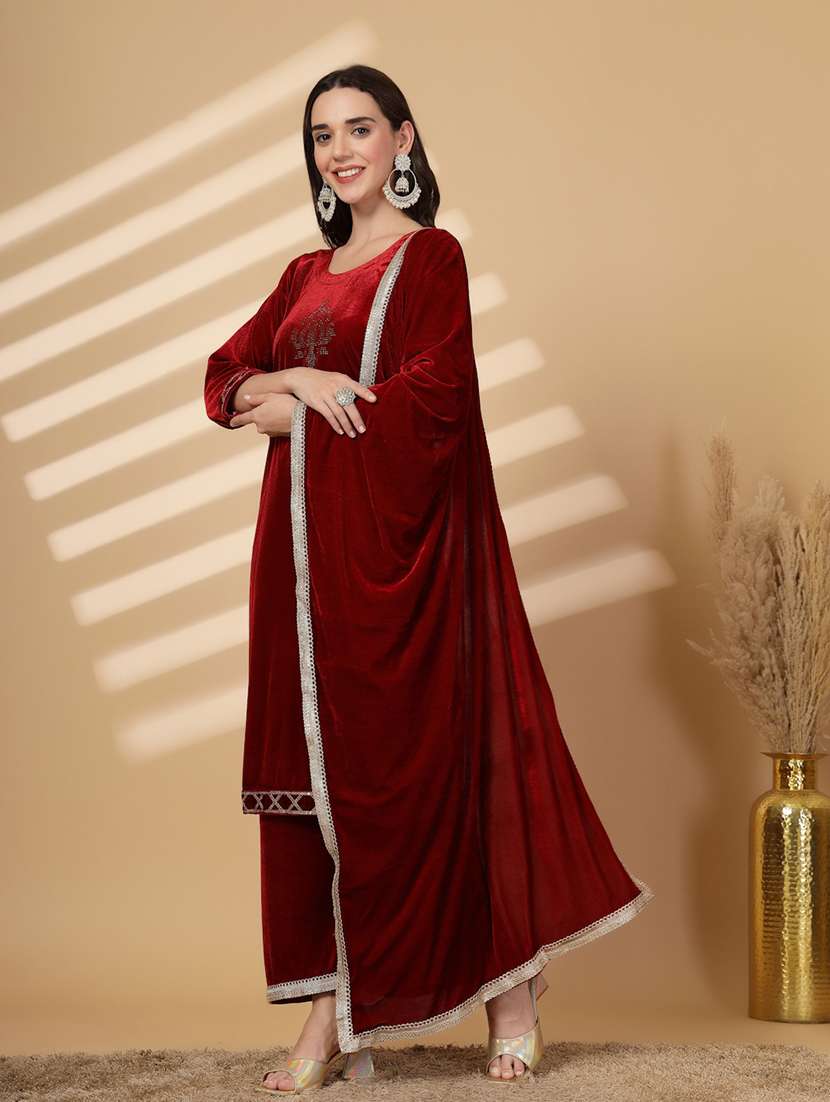 women embellished winter wear suit set - 21686396 -  Standard Image - 1