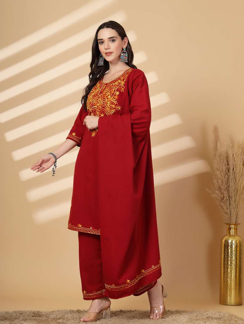women embroidered winter wear suit set - 21686399 -  Standard Image - 1