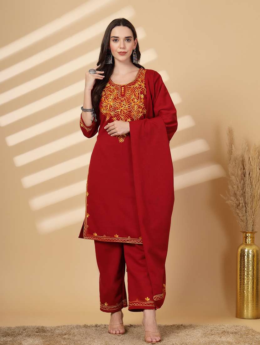 women embroidered winter wear suit set - 21686399 -  Standard Image - 4