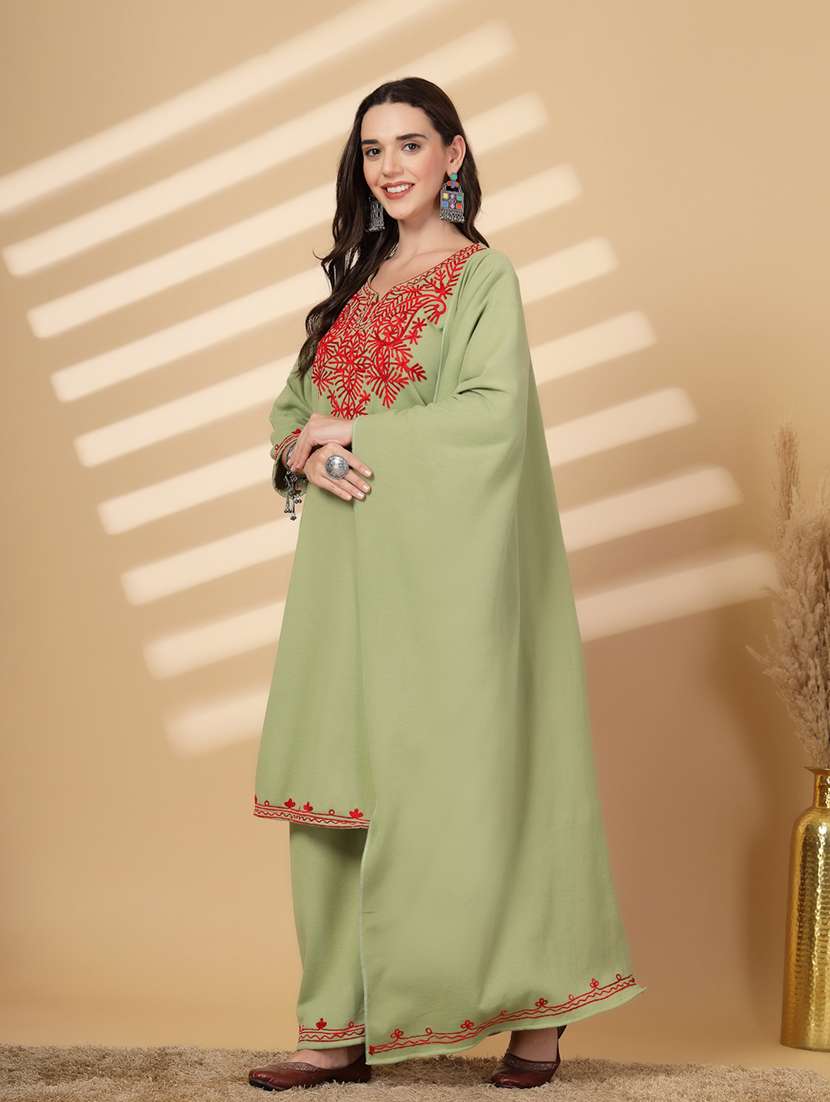 women embroidered winter wear suit set - 21686400 -  Standard Image - 1