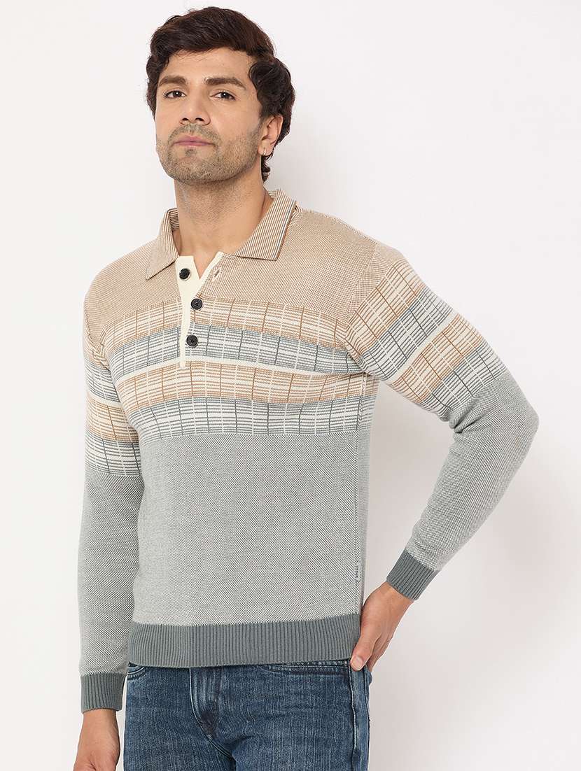 men long sleeves self design pullover - 21686402 -  Standard Image - 1