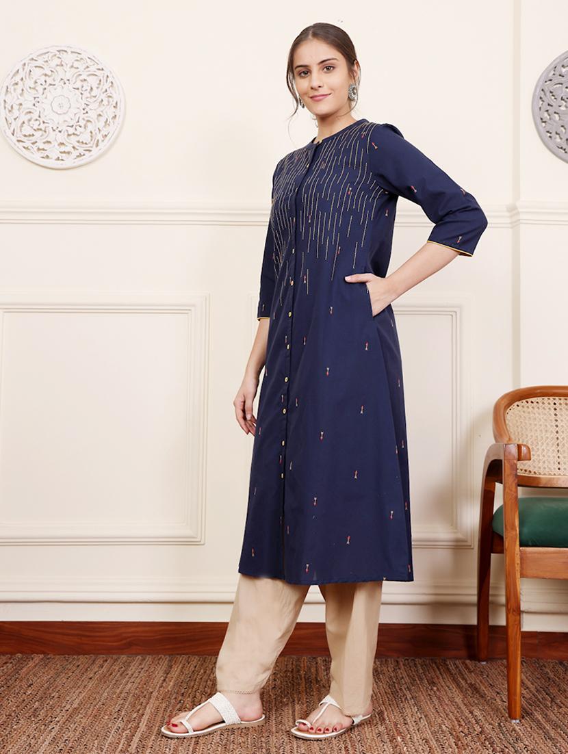 women three quarter sleeve a-line kurta - 21686442 - Standard Image - 1