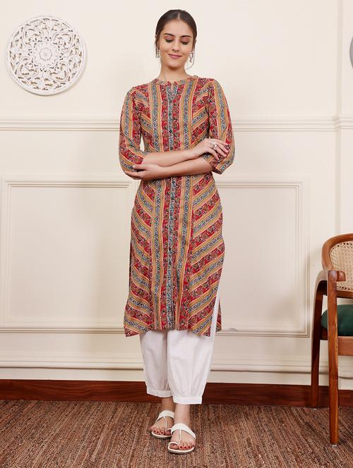 women three quarter sleeve straight kurta - 21686446 -  Standard Image - 0