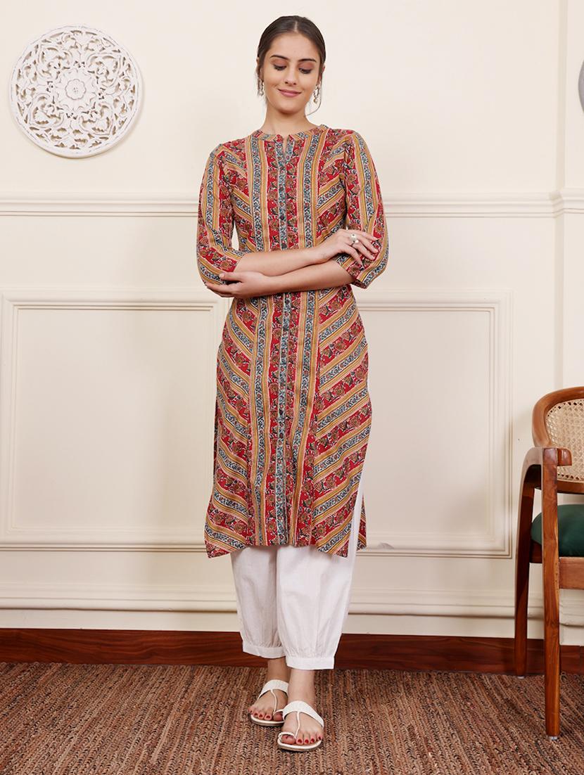 women three quarter sleeve straight kurta - 21686446 -  Zoom Image - 0