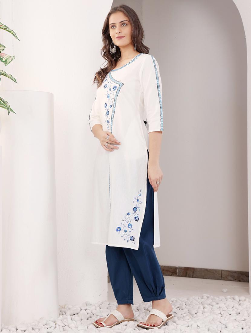 women three quarter sleeve straight kurta - 21686449 -  Standard Image - 1