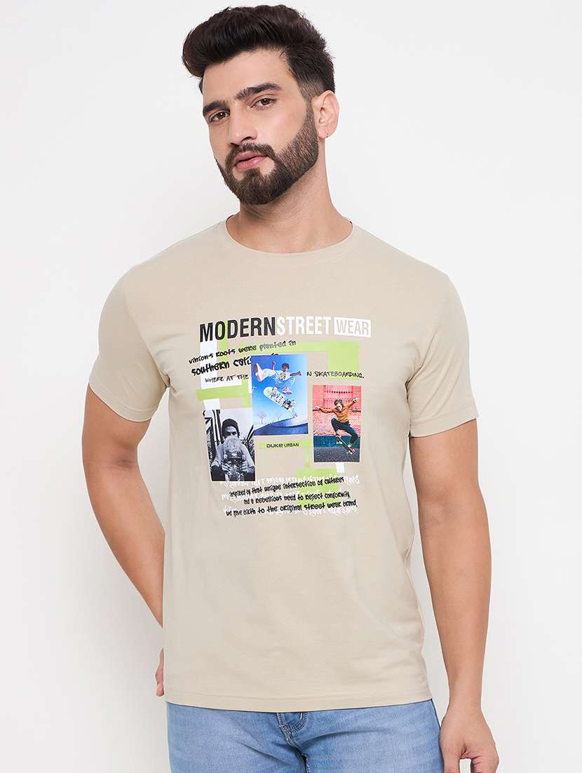men round neck front print t-shirt