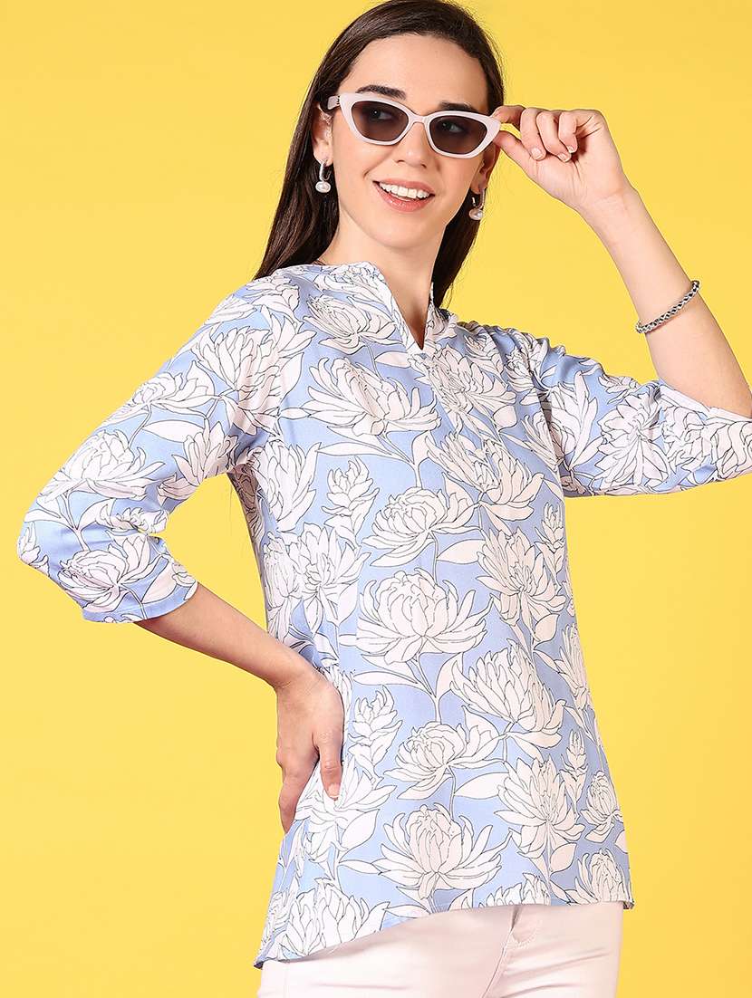 women printed mandarin neck regular top - 21686653 -  Standard Image - 1