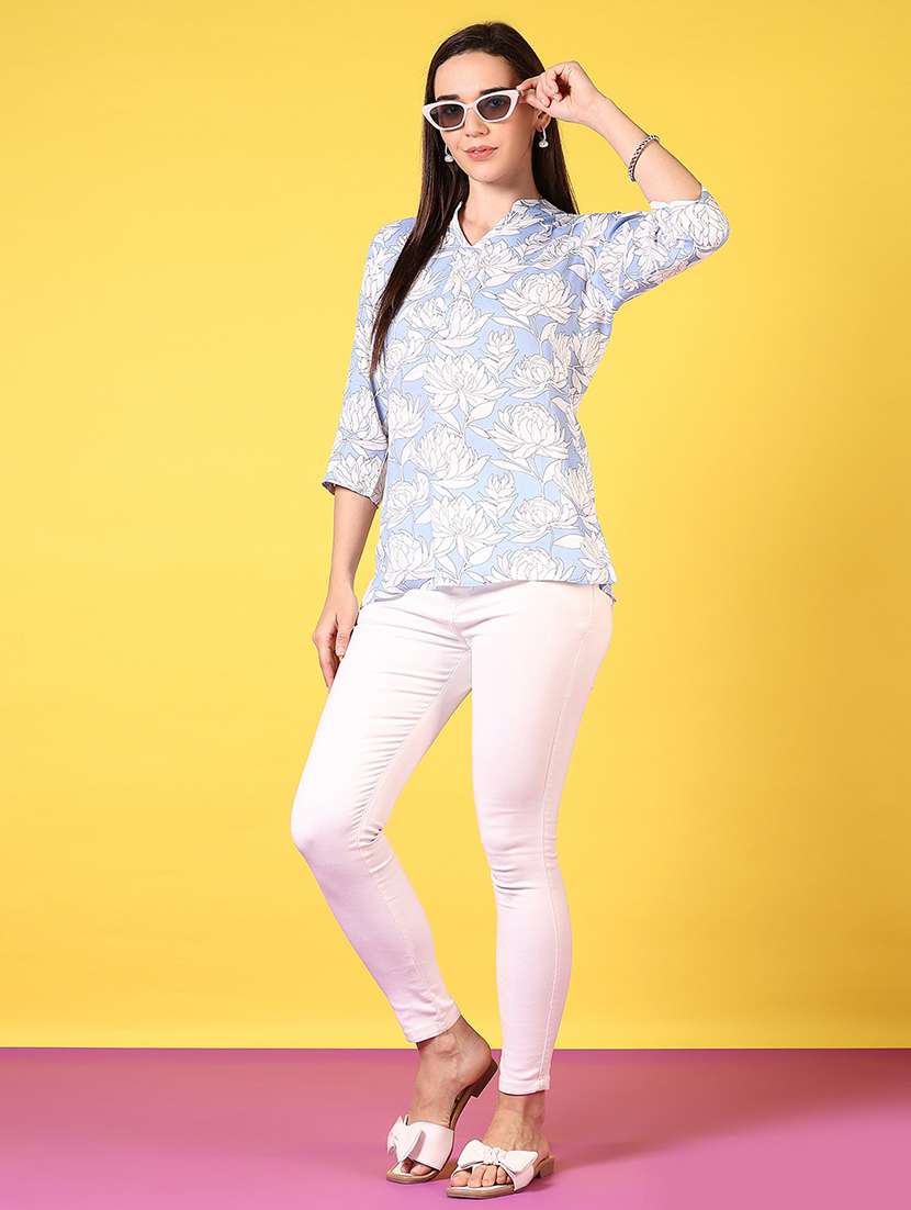 women printed mandarin neck regular top - 21686653 -  Standard Image - 4