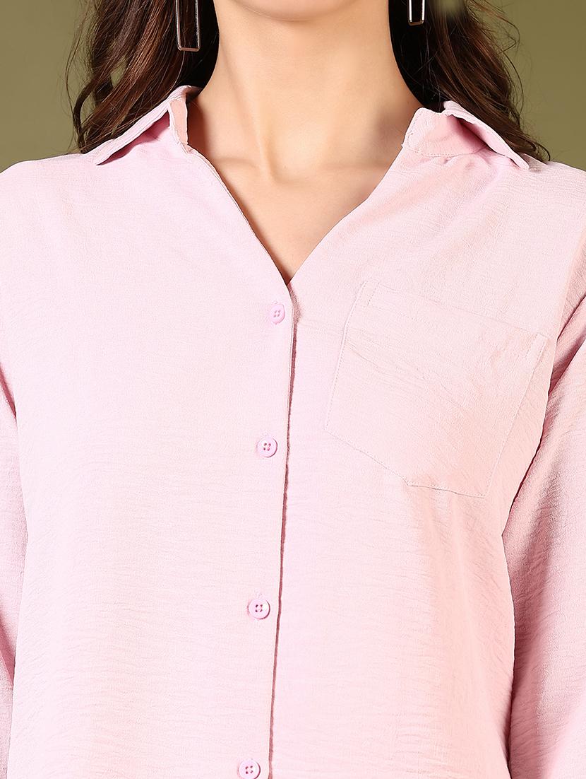 women solid collared high low shirt - 21686656 - Standard Image - 4
