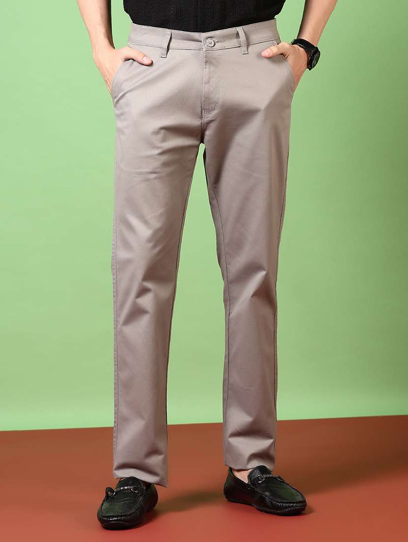 men solid mid rise chinos trouser