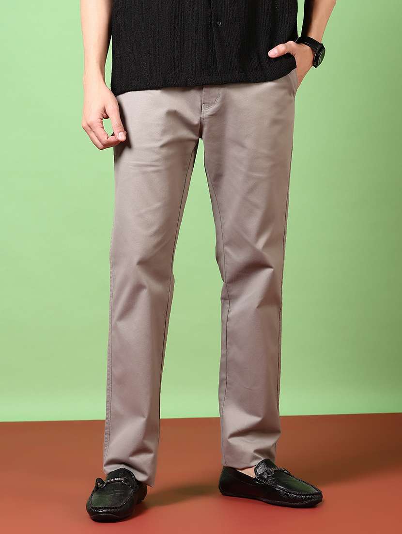 men solid mid rise chinos trouser - 21686696 -  Standard Image - 1