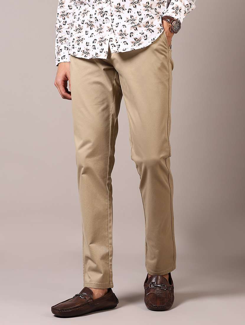 men solid mid rise chinos trouser - 21686699 - Standard Image - 1