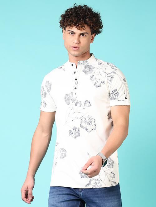 men printed mandarin neck short sleeves t-shirt - 21686702 - Standard Image - 0