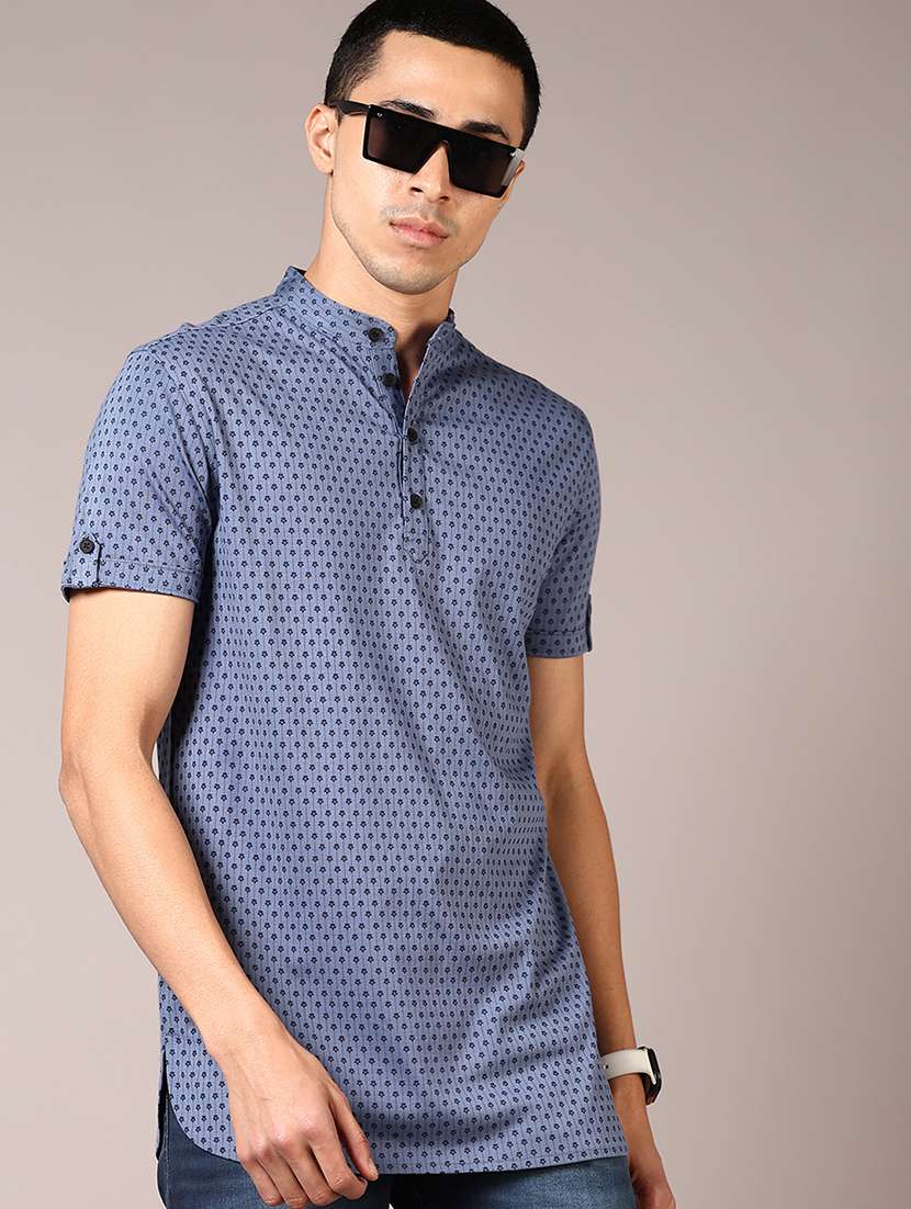 men printed mandarin neck long sleeves t-shirt - 21686704 -  Standard Image - 1