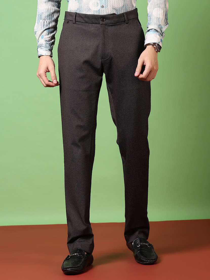 men solid mid rise chinos trouser
