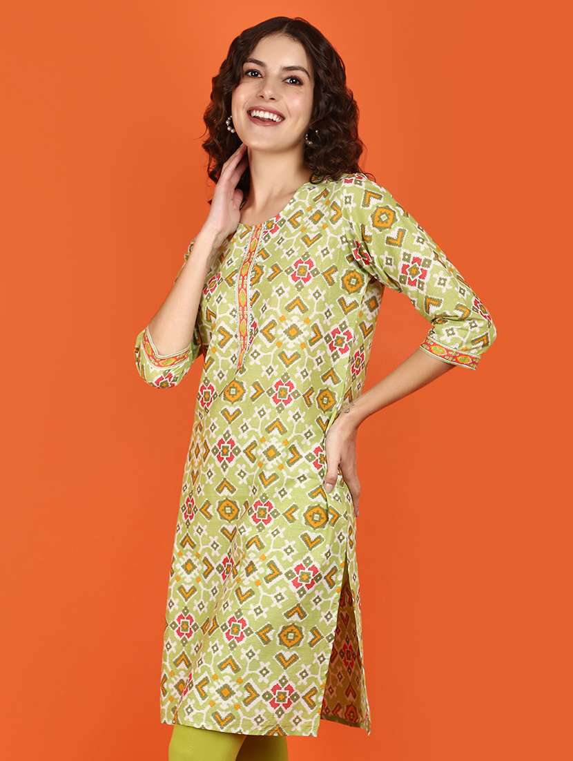 women three quarter sleeve straight kurta - 21686755 -  Standard Image - 1
