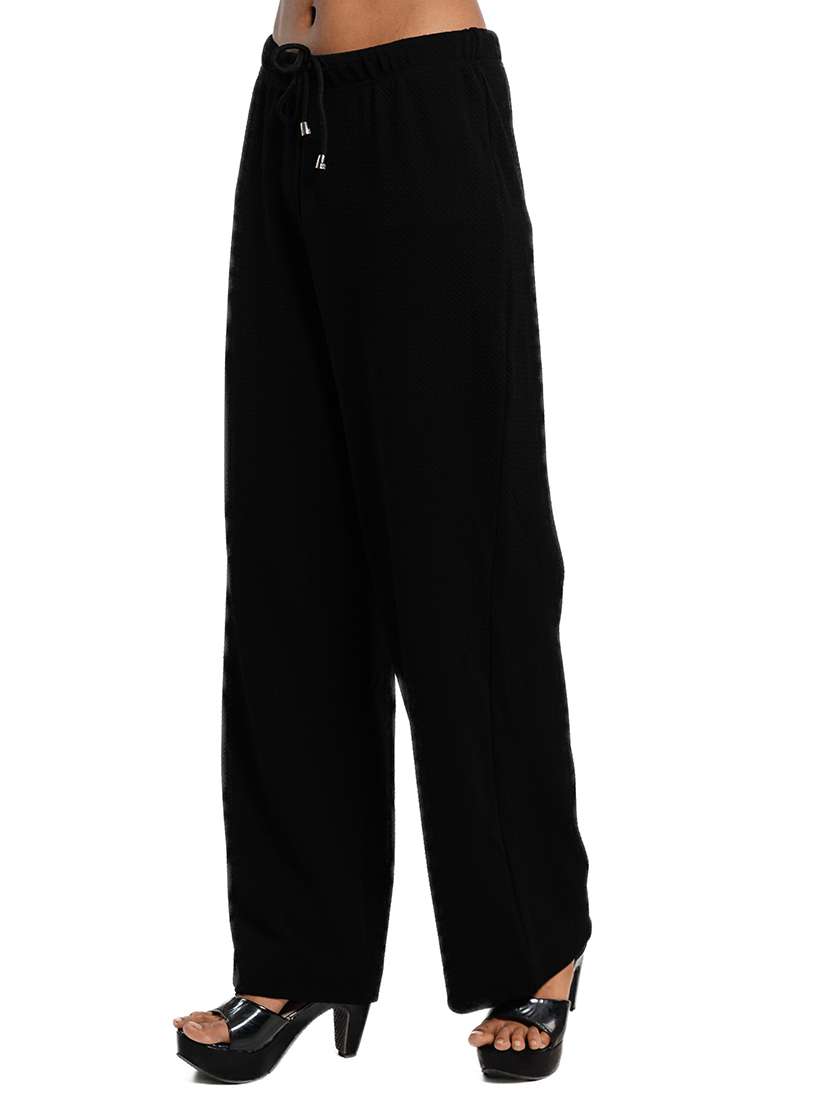 women solid mid rise wide leg trouser