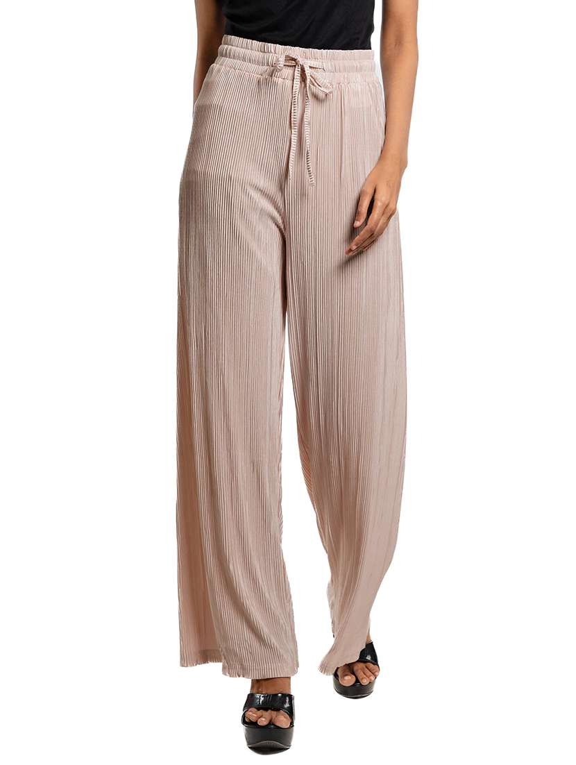 women solid high rise wide leg trouser