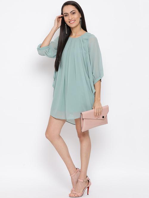 women solid round neck high low dress - 21686996 - Standard Image - 0