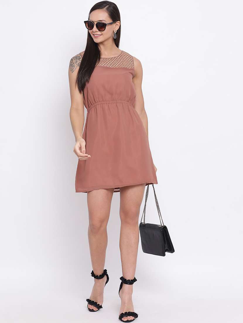 women solid sleeveless a-line dress