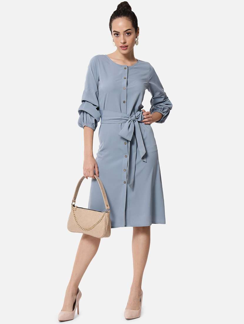 women solid round neck shirt dress