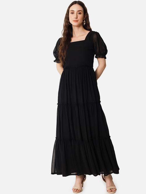 women solid puff sleeves tiered maxi dress - 21687016 -  Standard Image - 0