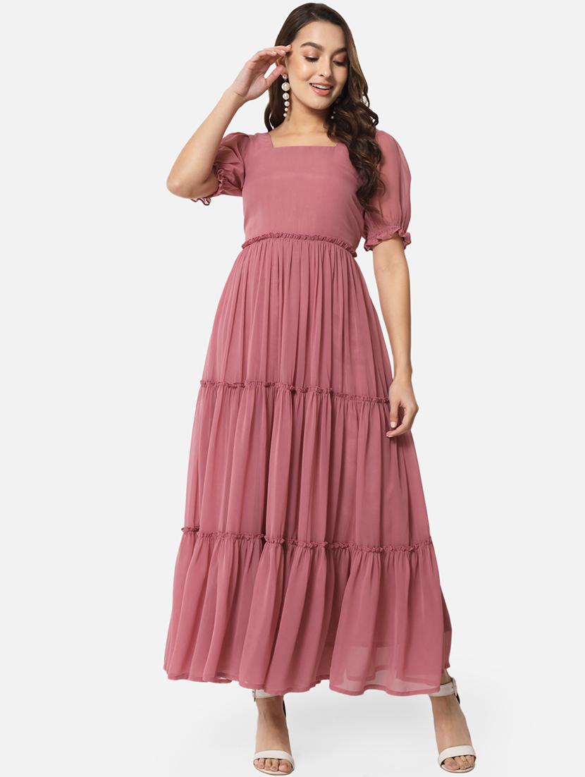 women solid puff sleeves tiered maxi dress - 21687017 -  Zoom Image - 0