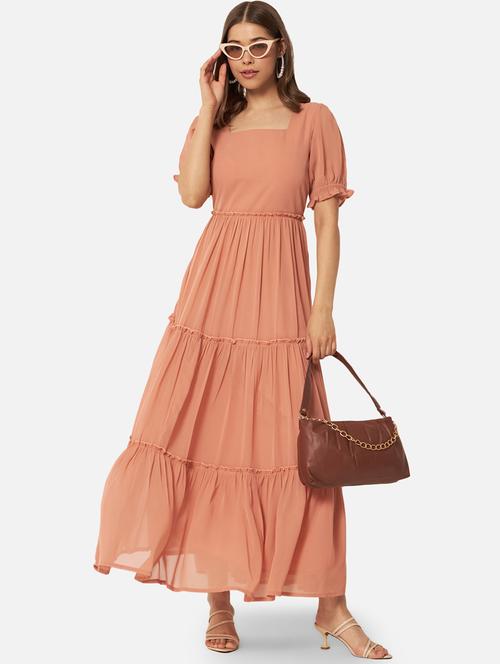 women solid puff sleeves tiered maxi dress - 21687020 - Standard Image - 0