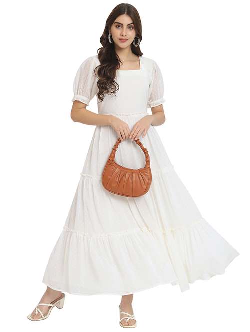 women self designed puff sleeves tiered maxi dress - 21687022 -  Standard Image - 0