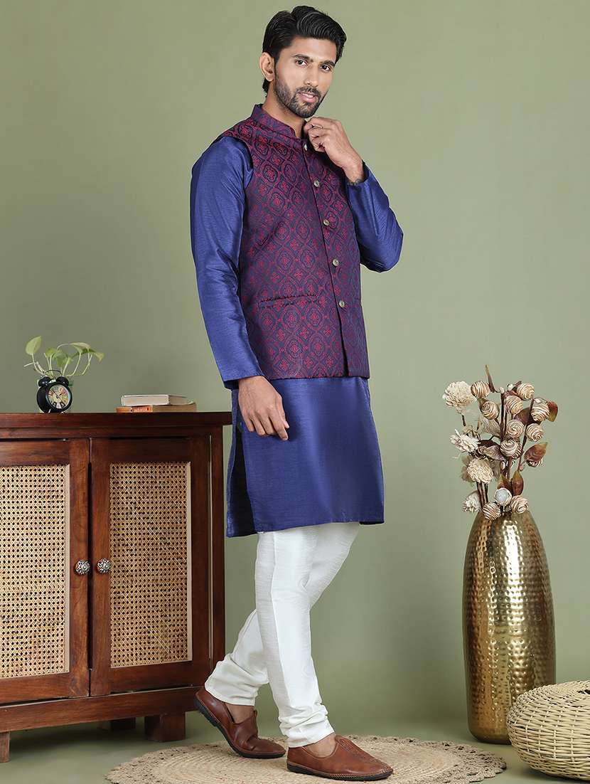 men self design kurta pyjama with jacket ethnic wear set - 21687078 -  Standard Image - 1