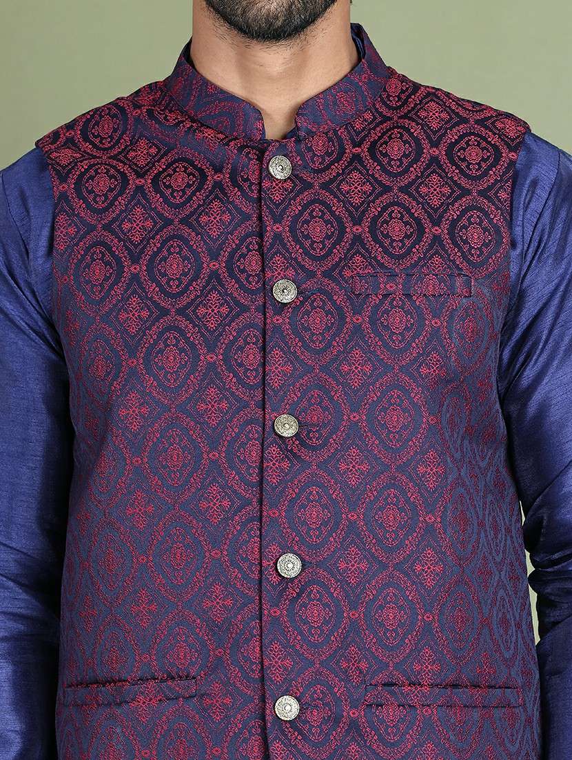 men self design kurta pyjama with jacket ethnic wear set - 21687078 -  Standard Image - 4