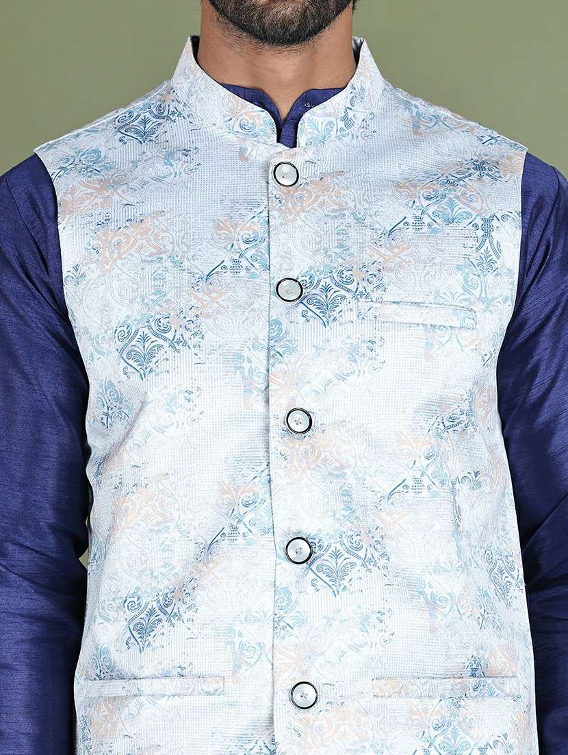 men printed kurta pyjama with jacket ethnic wear set - 21687085 -  Standard Image - 4