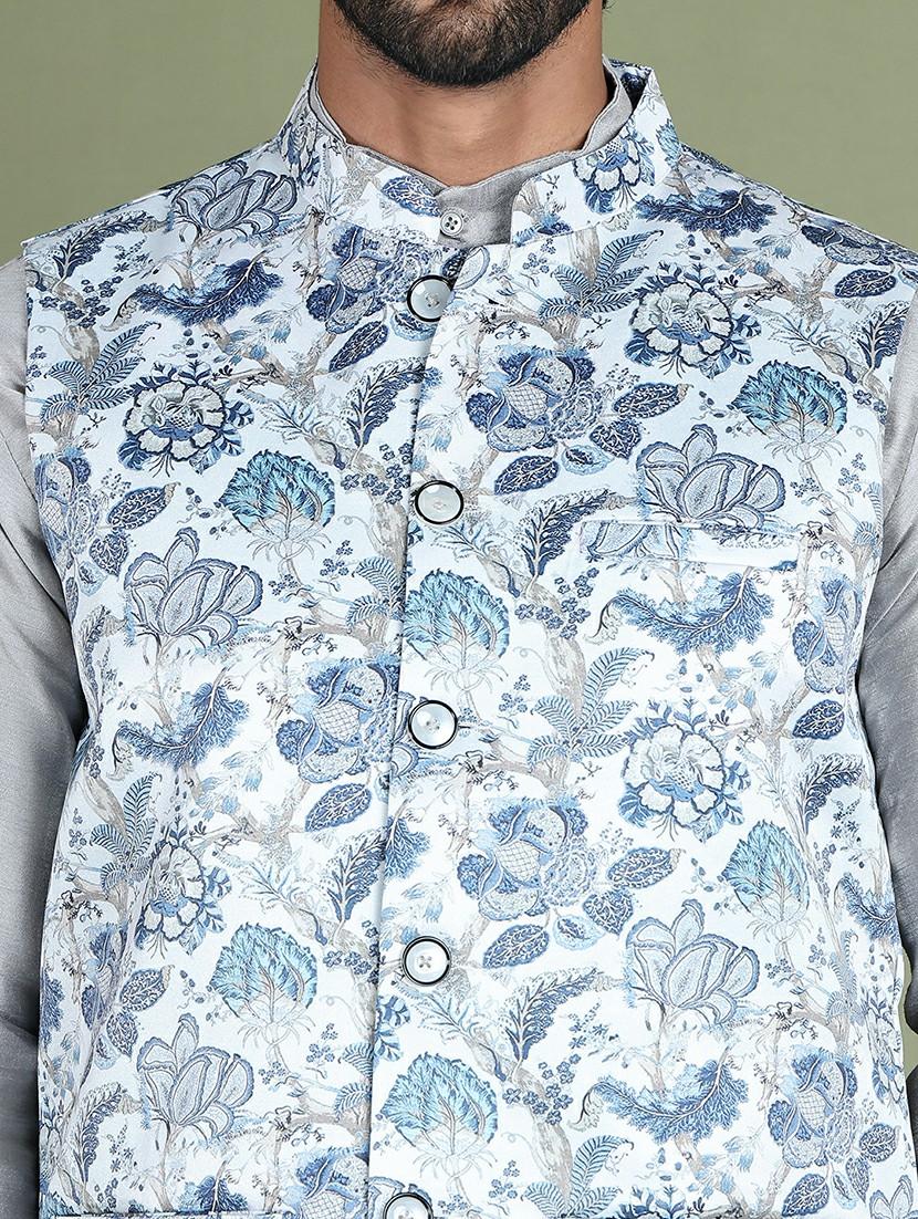 men printed kurta pyjama with jacket ethnic wear set - 21687086 - Standard Image - 4