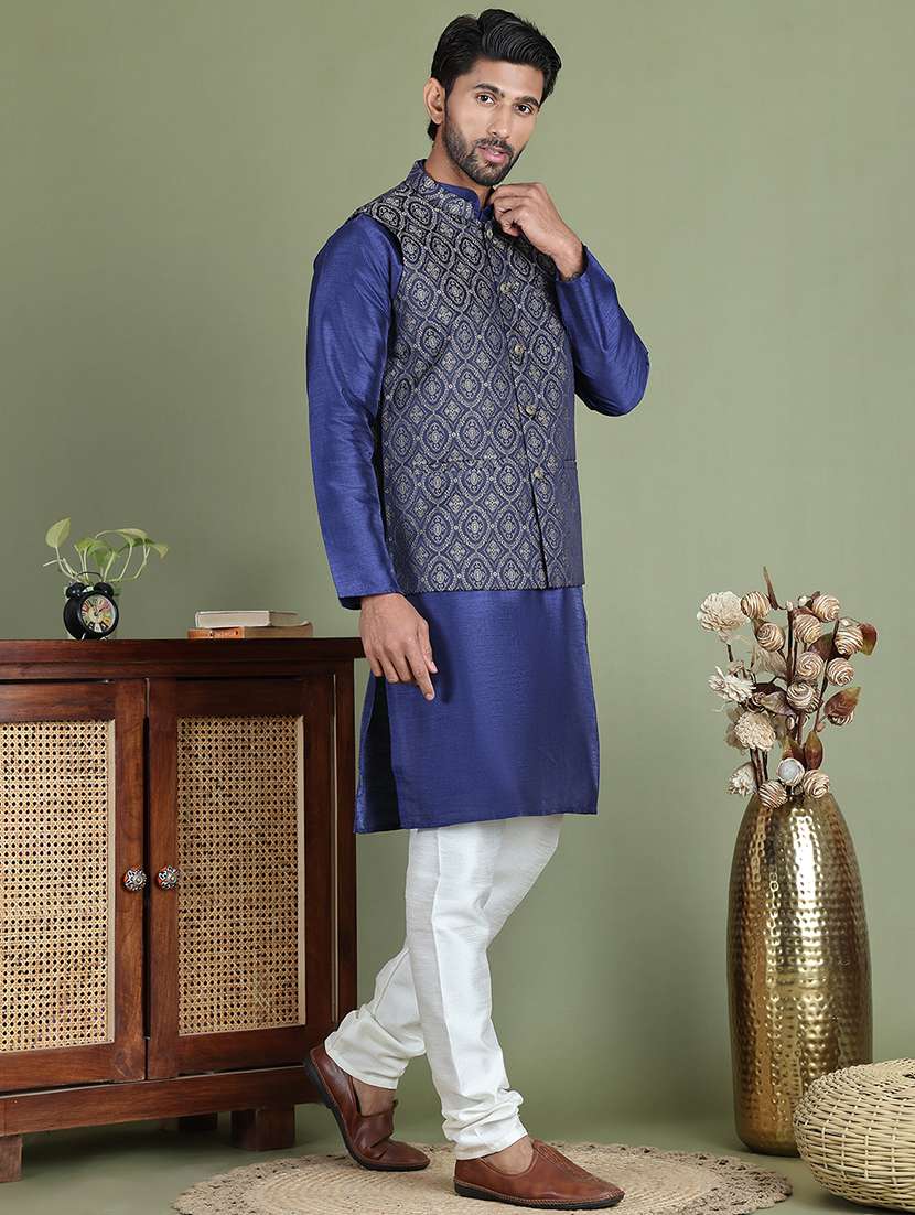 men self design kurta pyjama with jacket ethnic wear set - 21687088 -  Standard Image - 1