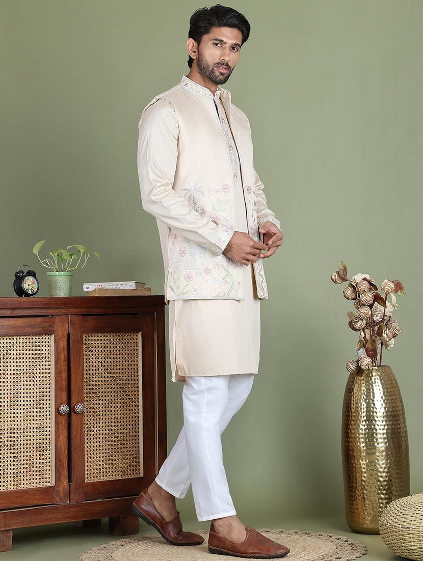 men embroidered kurta pyjama with jacket ethnic wear set - 21687089 - Standard Image - 1