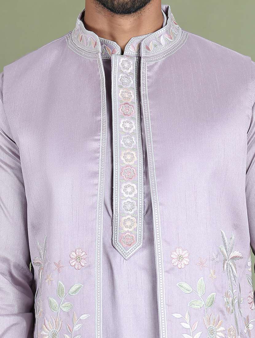 men embroidered kurta pyjama with jacket ethnic wear set - 21687090 -  Standard Image - 4